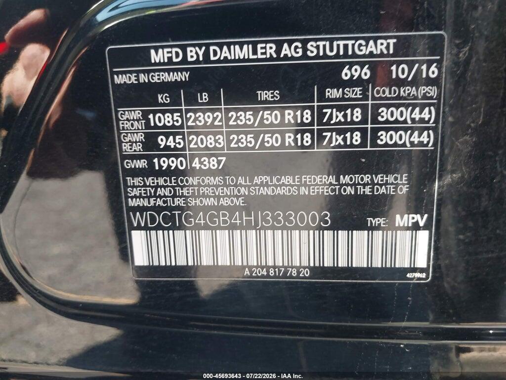 WDCTG4GB4HJ333003 2017 MERCEDES-BENZ GLA 250 photo no. 9