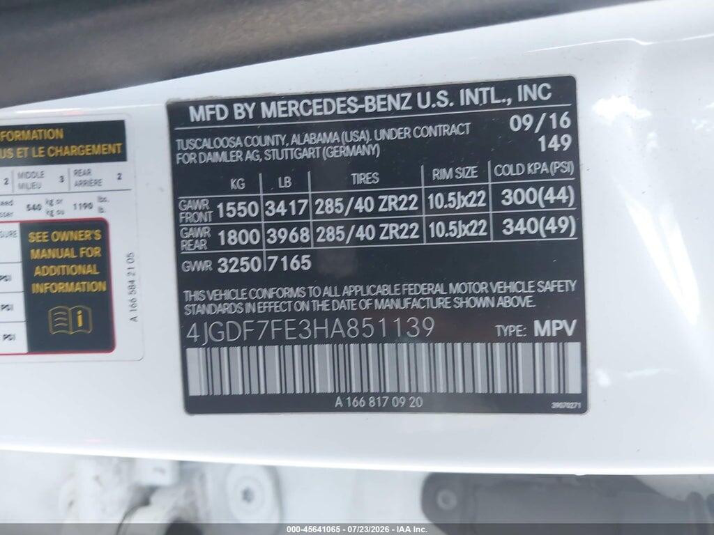 4JGDF7FE3HA851139 2017 MERCEDES-BENZ AMG GLS 63 photo no. 9