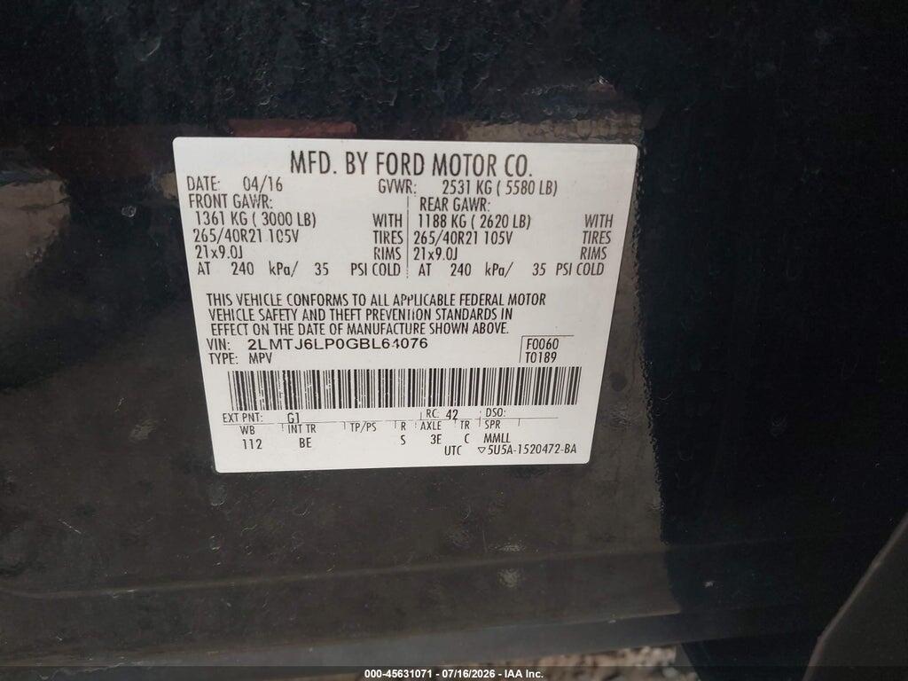 2LMTJ6LP0GBL64076 2016 LINCOLN MKX photo no. 9