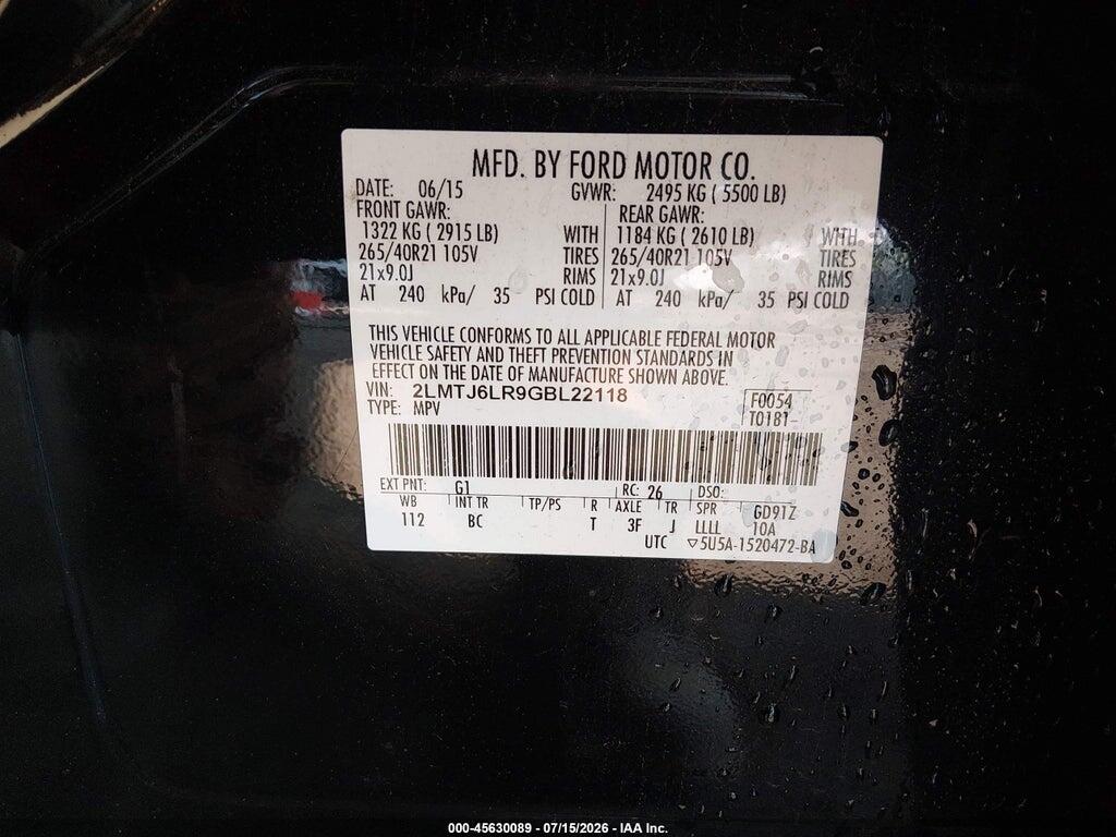 2LMTJ6LR9GBL22118 2016 LINCOLN MKX photo no. 9
