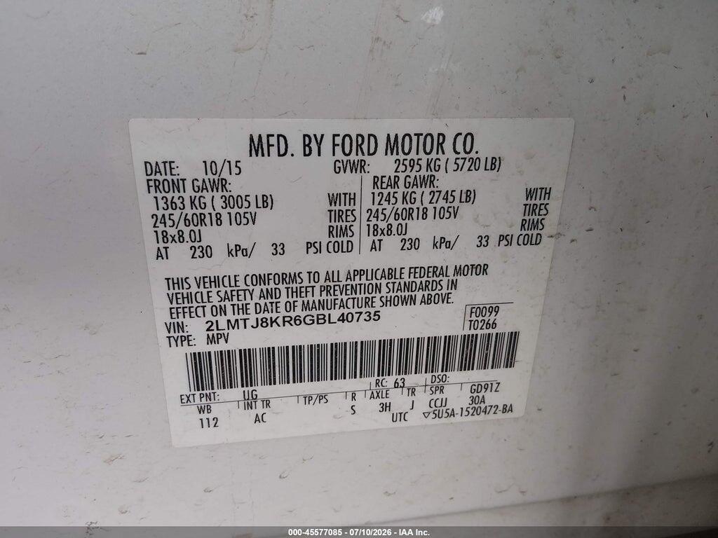 2LMTJ8KR6GBL40735 2016 LINCOLN MKX photo no. 9