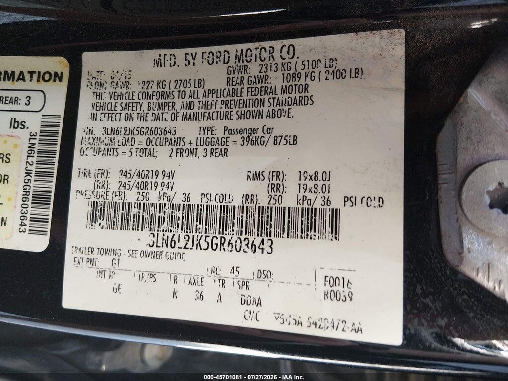 3LN6L2JK5GR603643 2016 LINCOLN MKZ photo no. 9