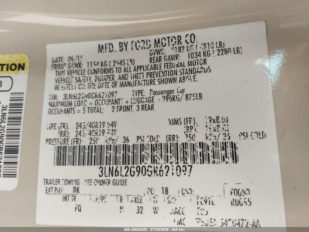 3LN6L2G90GR621097 2016 LINCOLN MKZ photo no. 9