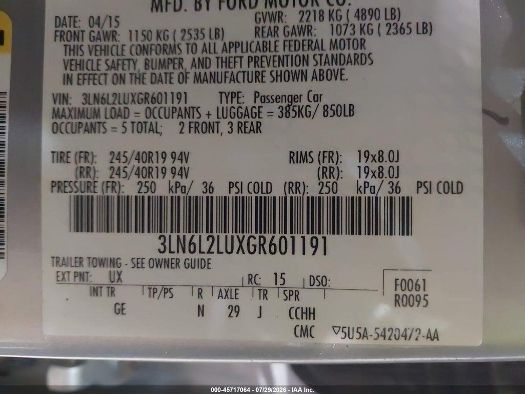 3LN6L2LUXGR601191 2016 LINCOLN MKZ HYBRID photo no. 9