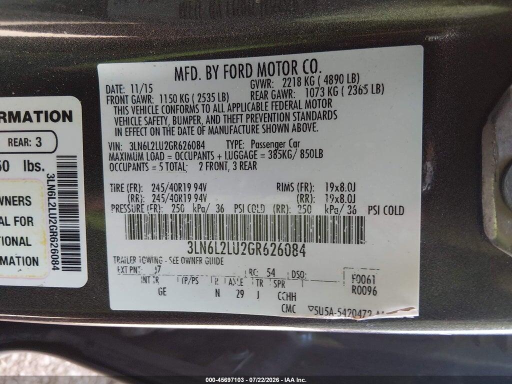 3LN6L2LU2GR626084 2016 LINCOLN MKZ HYBRID photo no. 9