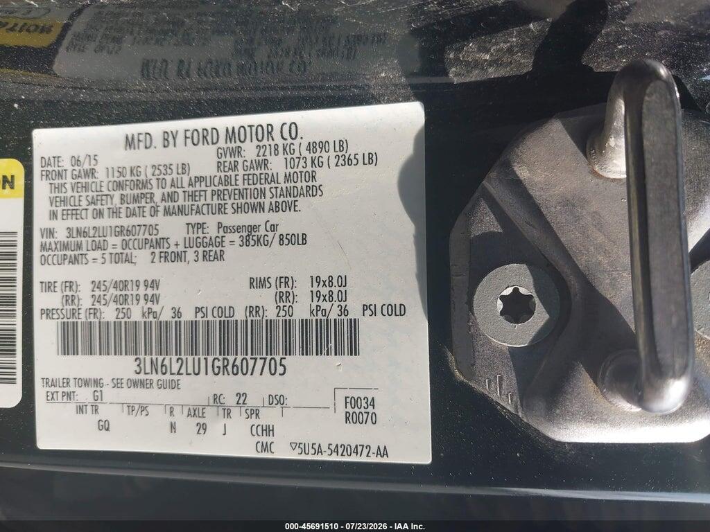 3LN6L2LU1GR607705 2016 LINCOLN MKZ HYBRID photo no. 9