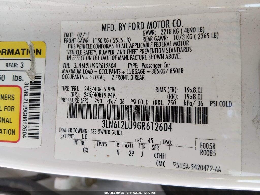 3LN6L2LU9GR612604 2016 LINCOLN MKZ HYBRID photo no. 9