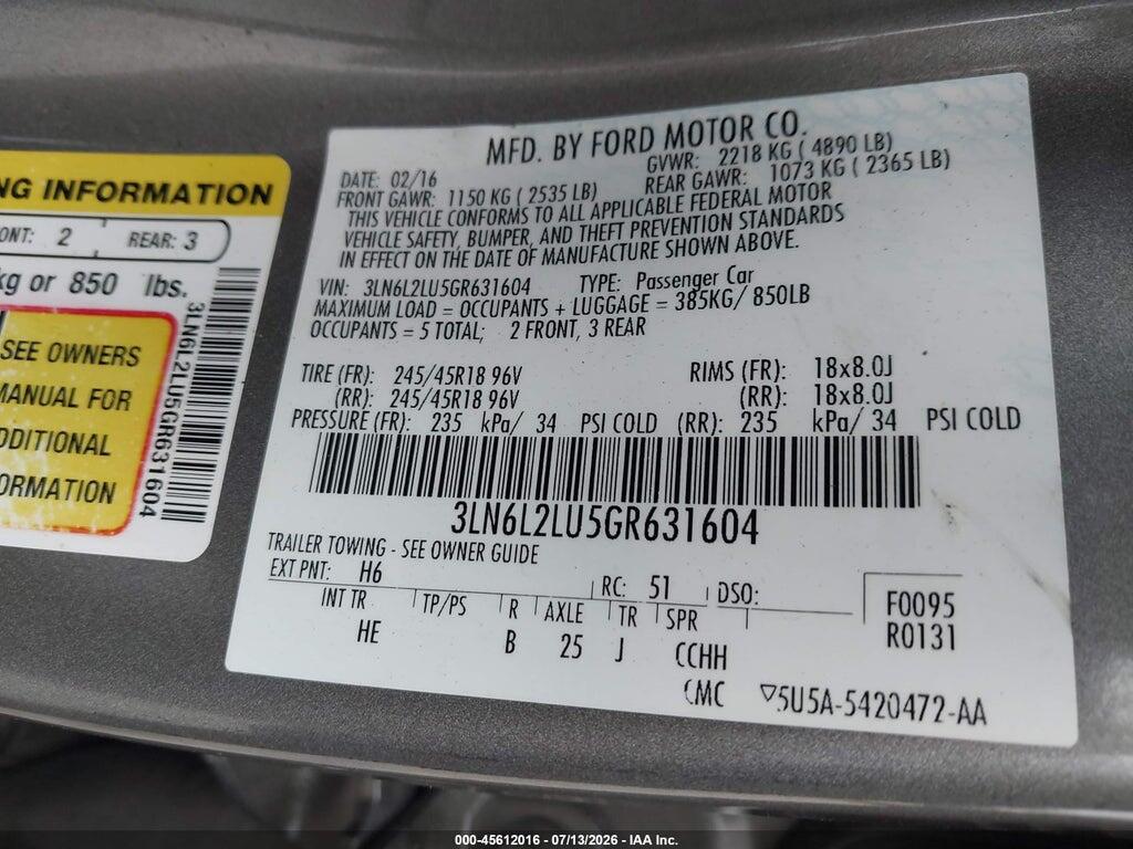 3LN6L2LU5GR631604 2016 LINCOLN MKZ HYBRID photo no. 9