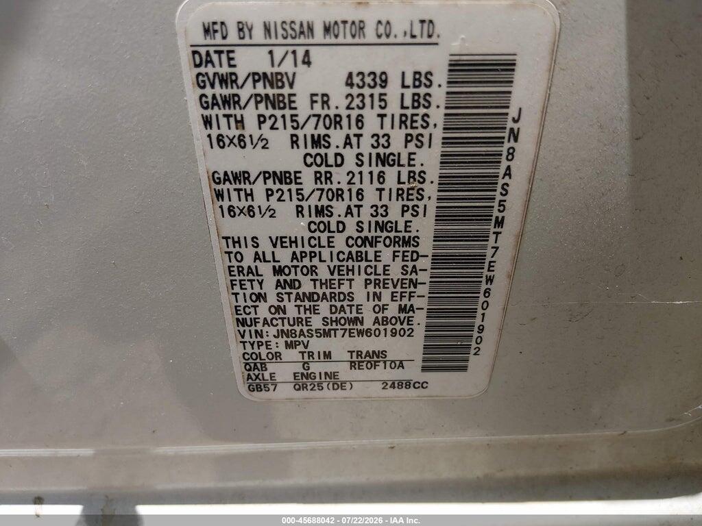 JN8AS5MT7EW601902 2014 NISSAN ROGUE SELECT photo no. 9