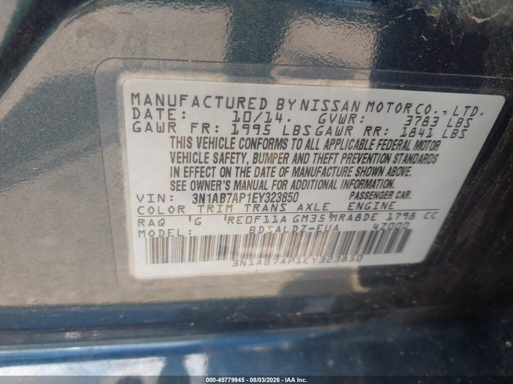3N1AB7AP1EY323850 2014 NISSAN SENTRA photo no. 9