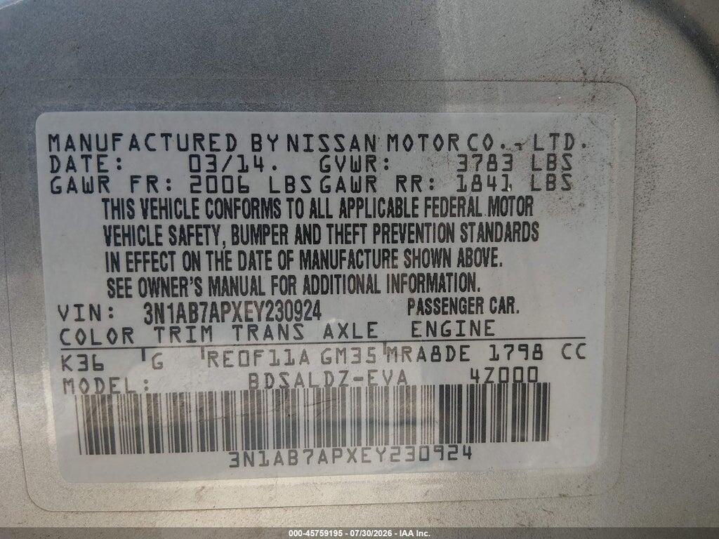 3N1AB7APXEY230924 2014 NISSAN SENTRA photo no. 9