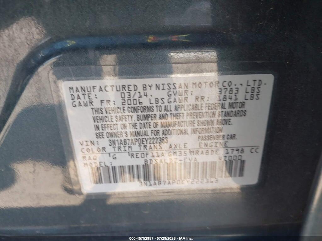 3N1AB7AP0EY222363 2014 NISSAN SENTRA photo no. 9