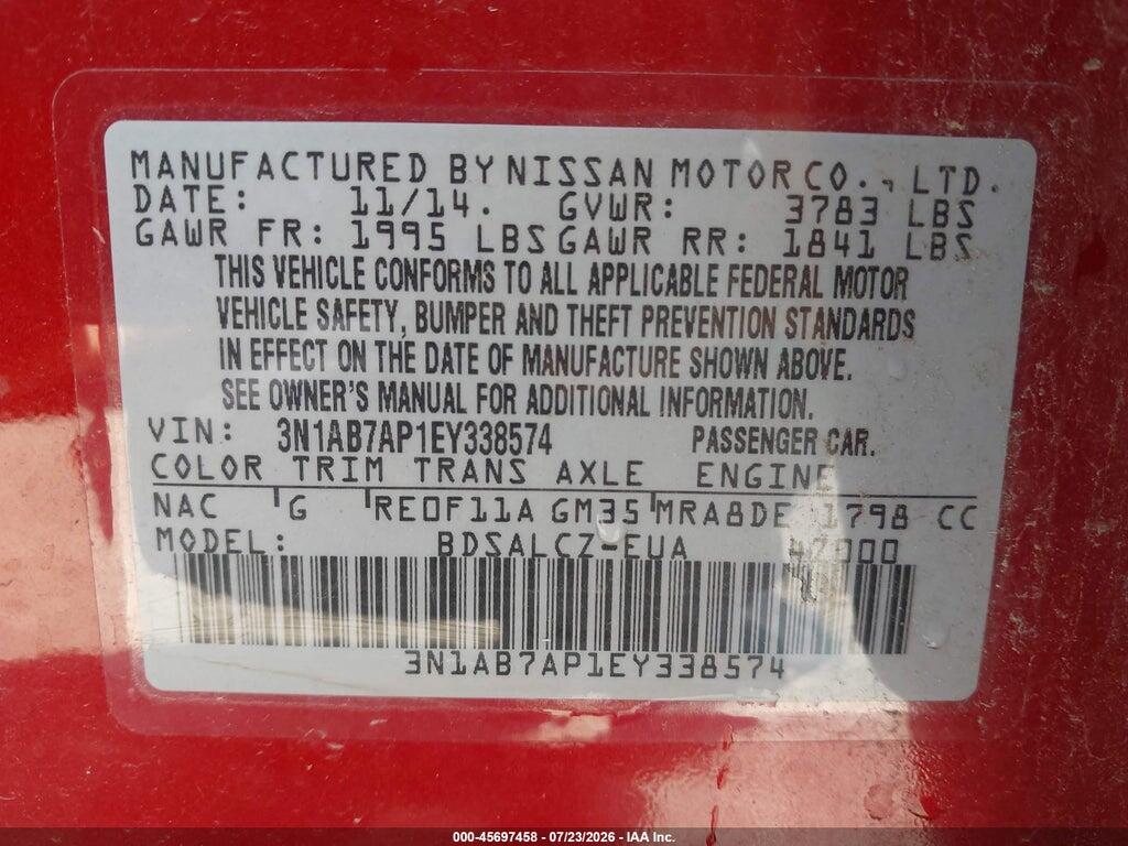 3N1AB7AP1EY338574 2014 NISSAN SENTRA photo no. 9