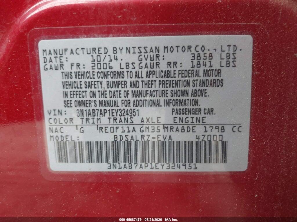 3N1AB7AP1EY324951 2014 NISSAN SENTRA photo no. 9