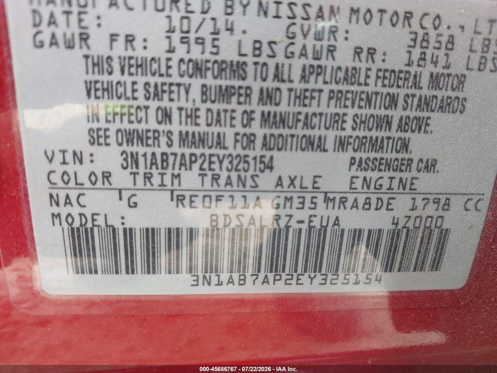 3N1AB7AP2EY325154 2014 NISSAN SENTRA photo no. 9