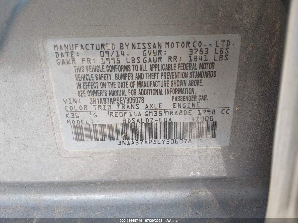 3N1AB7AP5EY306078 2014 NISSAN SENTRA photo no. 9