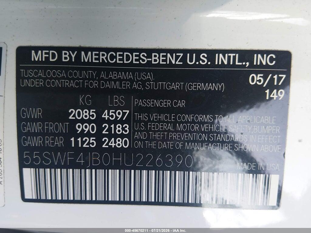 55SWF4JB0HU226390 2017 MERCEDES-BENZ C 300 photo no. 9