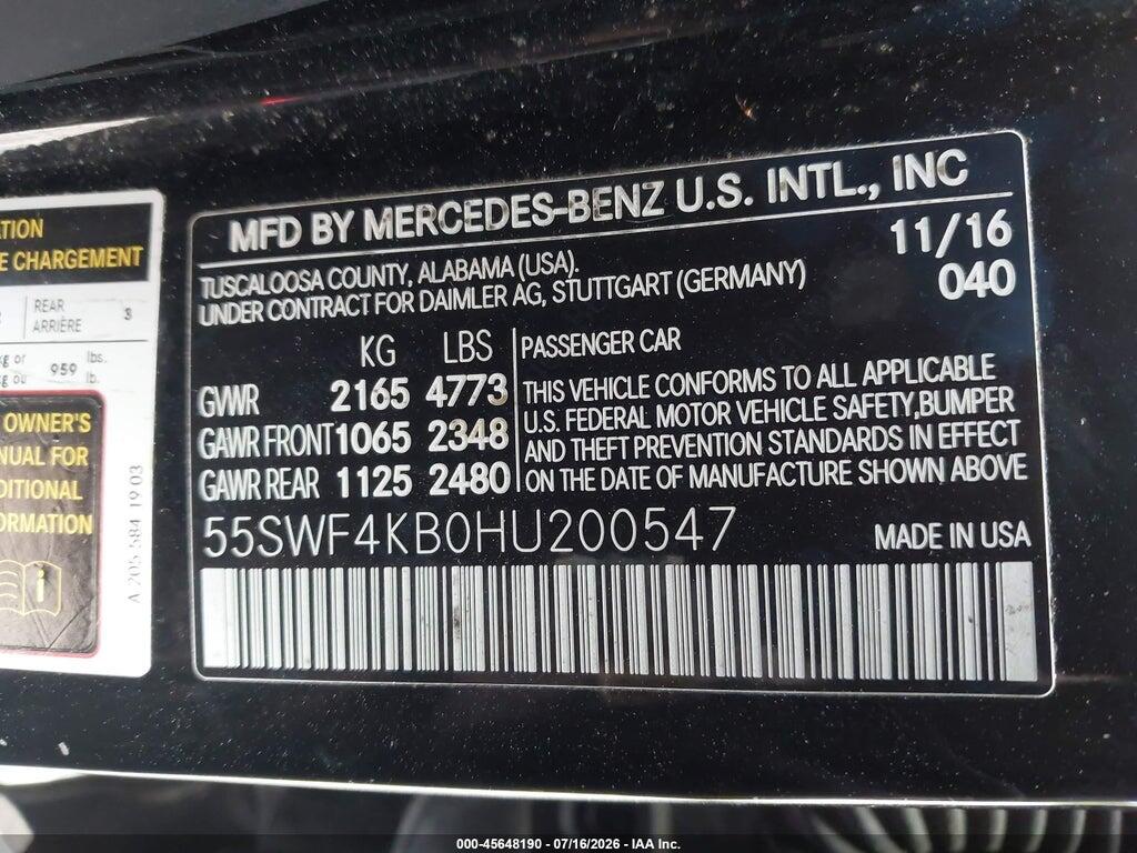 55SWF4KB0HU200547 2017 MERCEDES-BENZ C 300 photo no. 9
