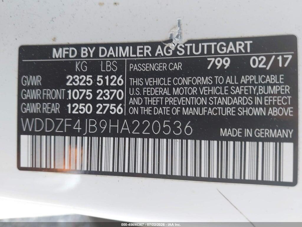 WDDZF4JB9HA220536 2017 MERCEDES-BENZ E 300 photo no. 9