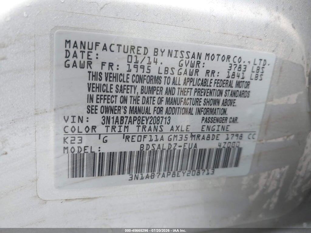 3N1AB7AP8EY208713 2014 NISSAN SENTRA photo no. 9
