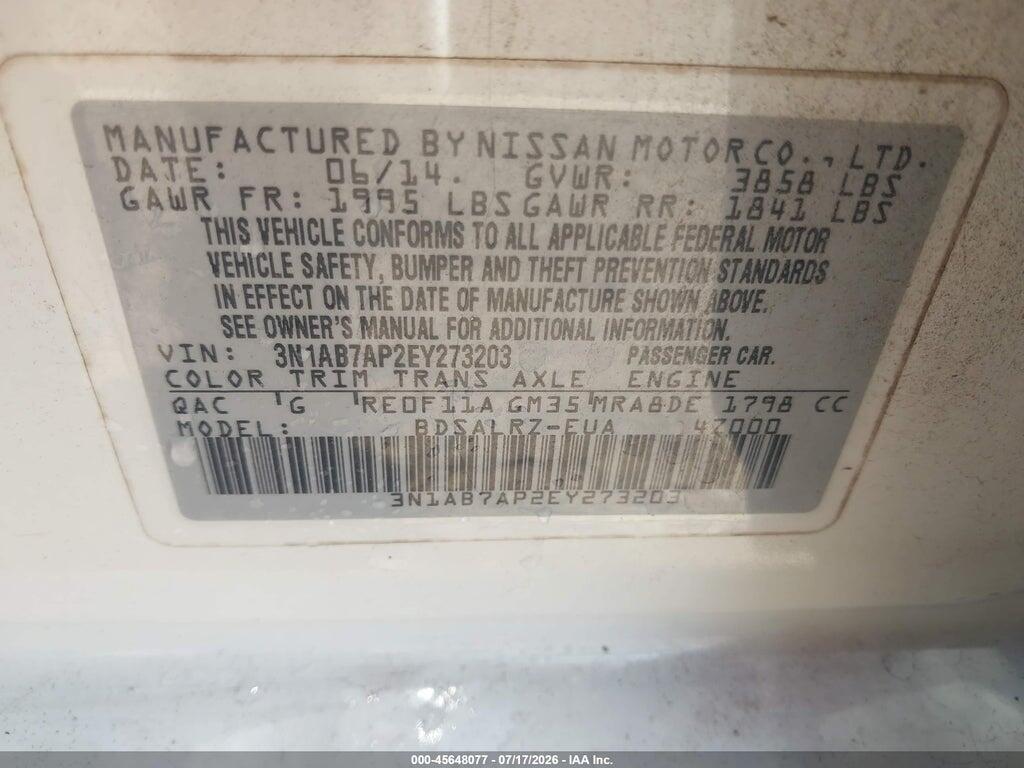3N1AB7AP2EY273203 2014 NISSAN SENTRA photo no. 9