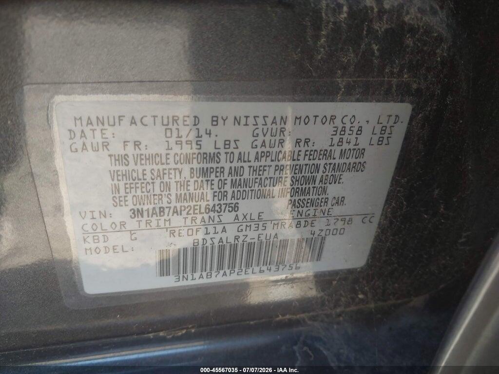 3N1AB7AP2EL643756 2014 NISSAN SENTRA photo no. 9