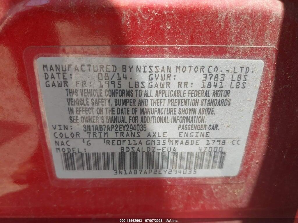 3N1AB7AP2EY294035 2014 NISSAN SENTRA photo no. 9