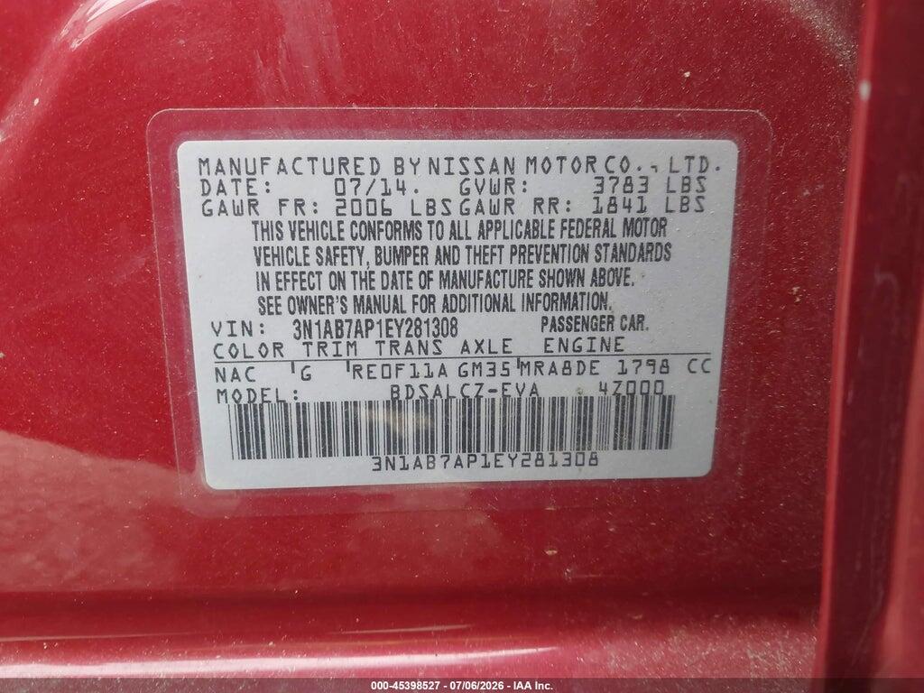 3N1AB7AP1EY281308 2014 NISSAN SENTRA photo no. 9