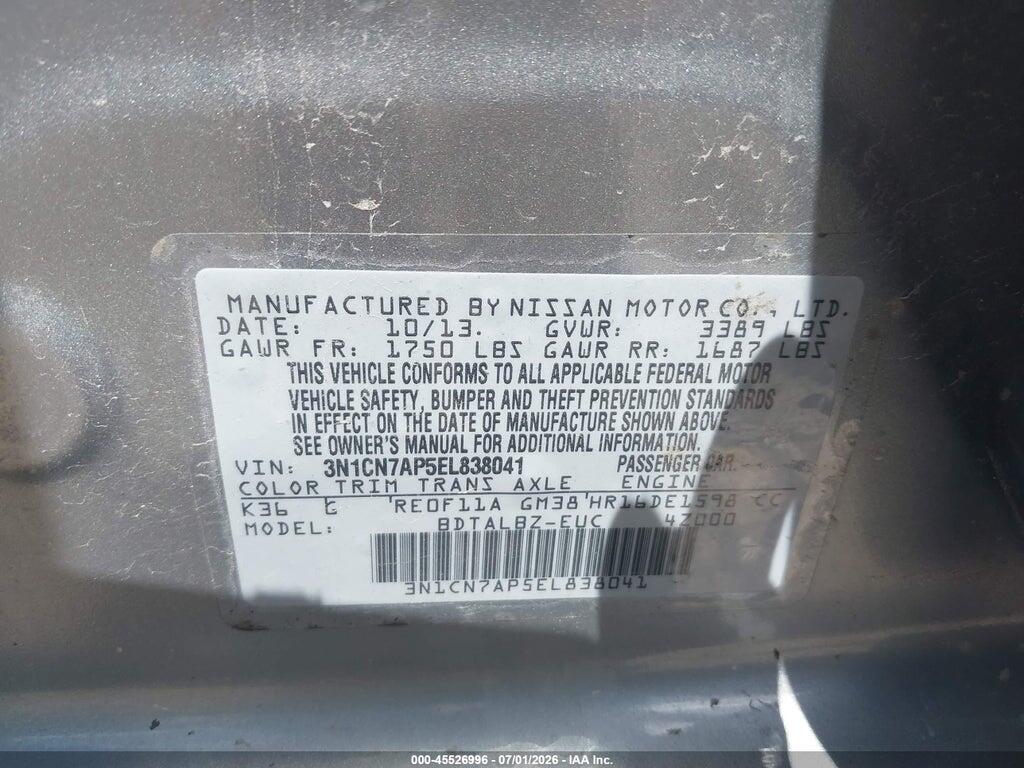 3N1CN7AP5EL838041 2014 NISSAN VERSA photo no. 9