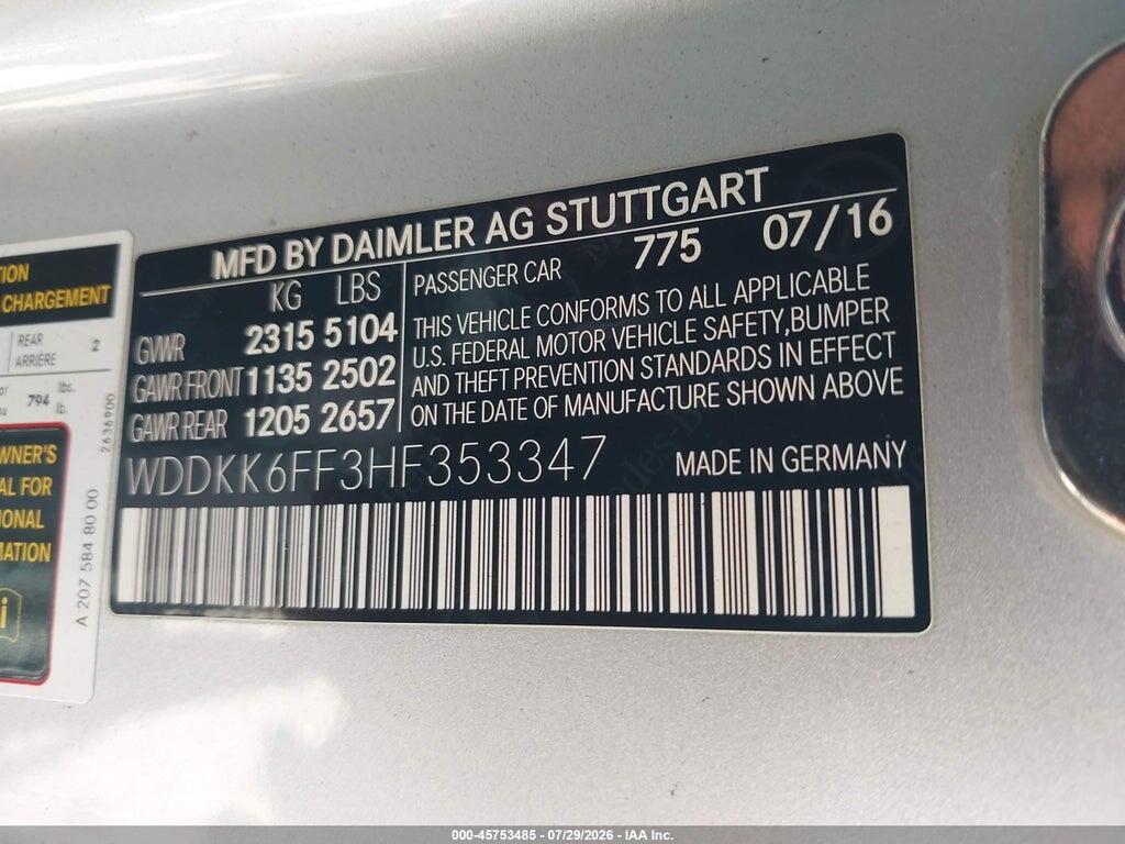 WDDKK6FF3HF353347 2017 MERCEDES-BENZ E 400 photo no. 9