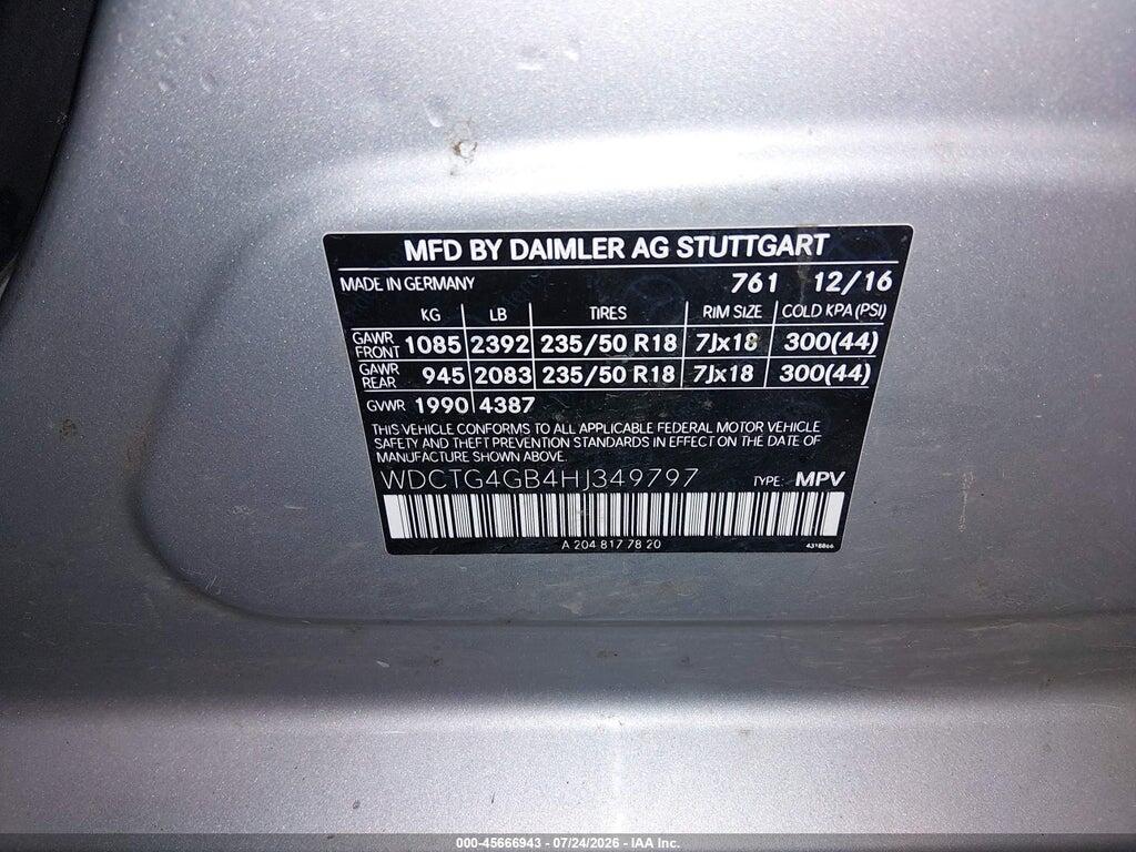 WDCTG4GB4HJ349797 2017 MERCEDES-BENZ GLA 250 photo no. 9