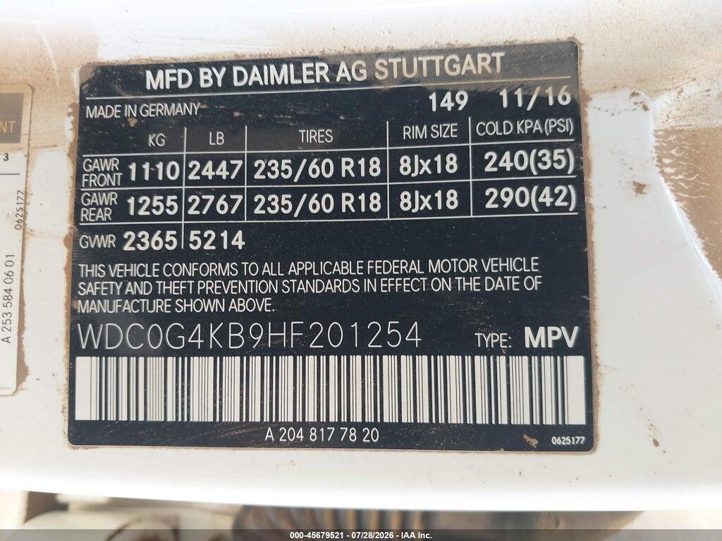 WDC0G4KB9HF201254 2017 MERCEDES-BENZ GLC 300 photo no. 9