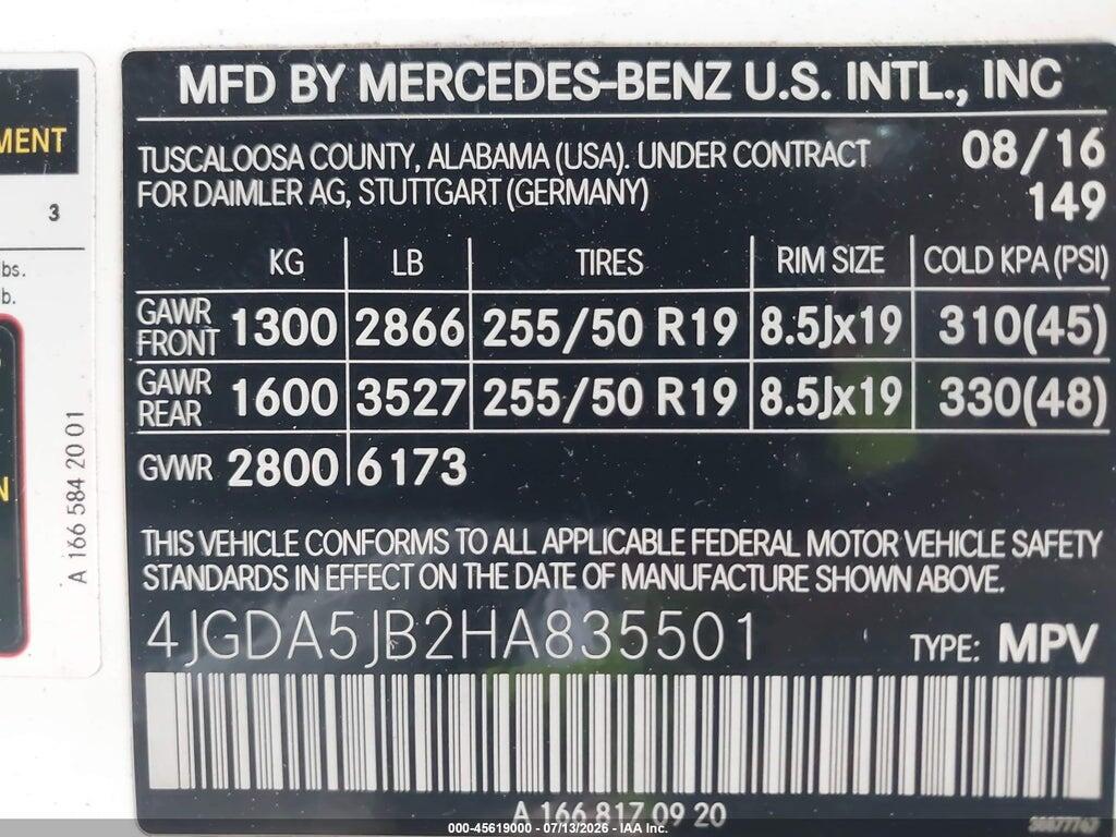 4JGDA5JB2HA835501 2017 MERCEDES-BENZ GLE 350 photo no. 9