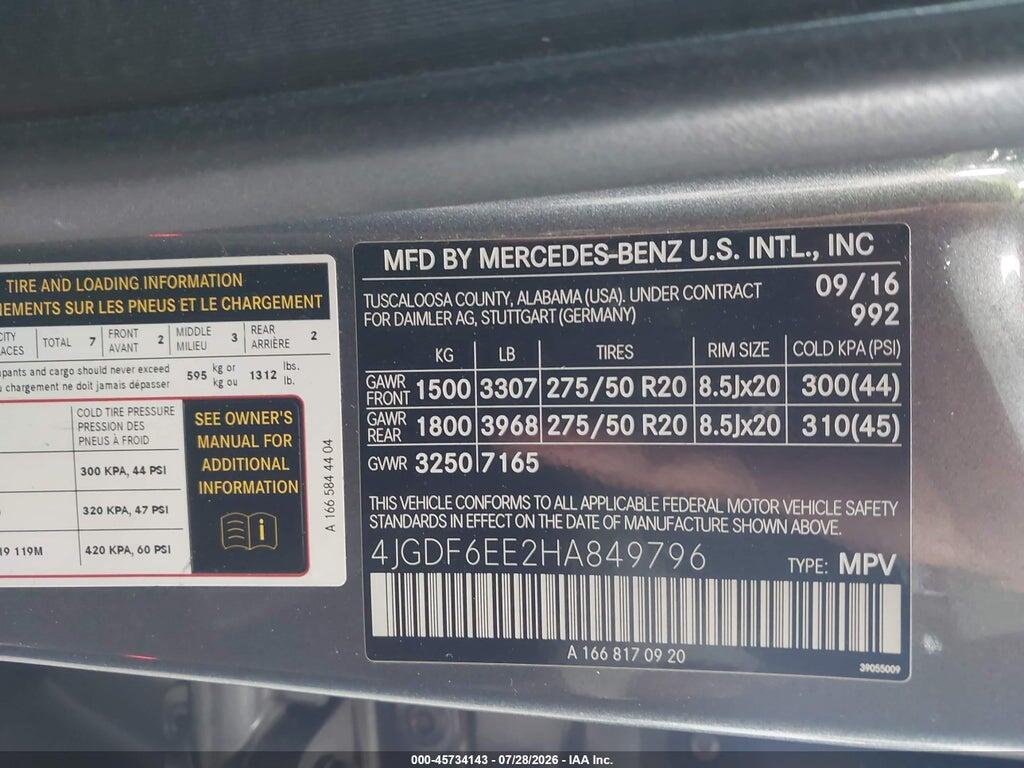 4JGDF6EE2HA849796 2017 MERCEDES-BENZ GLS 450 photo no. 9