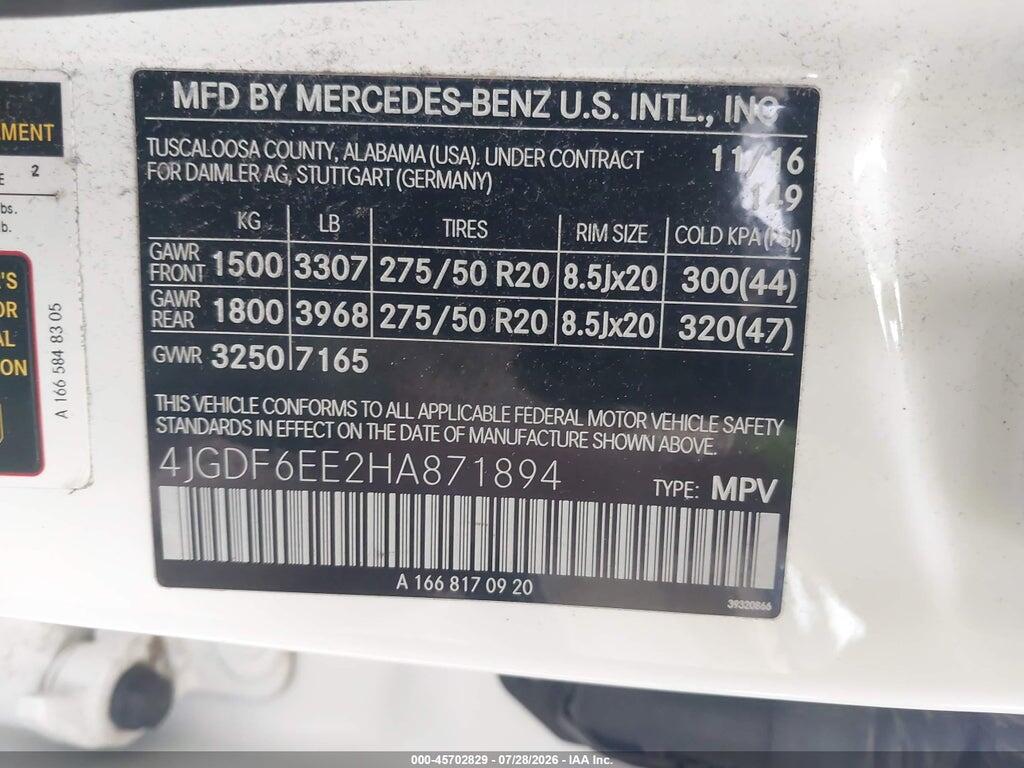 4JGDF6EE2HA871894 2017 MERCEDES-BENZ GLS 450 photo no. 9