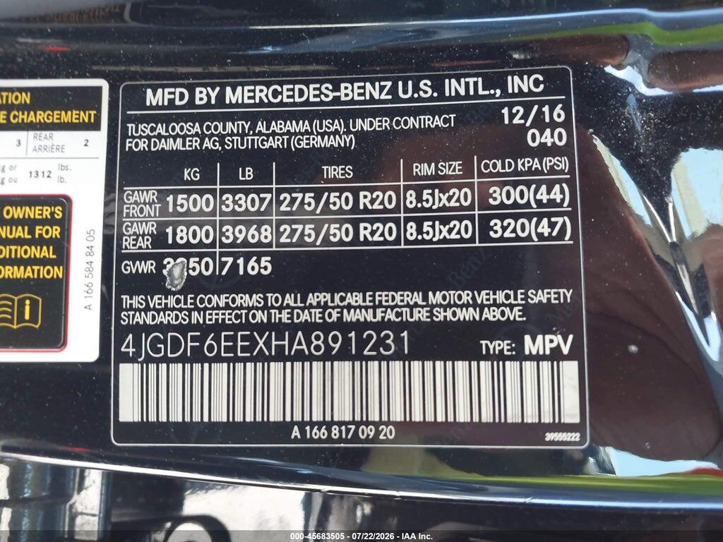 4JGDF6EEXHA891231 2017 MERCEDES-BENZ GLS 450 photo no. 9