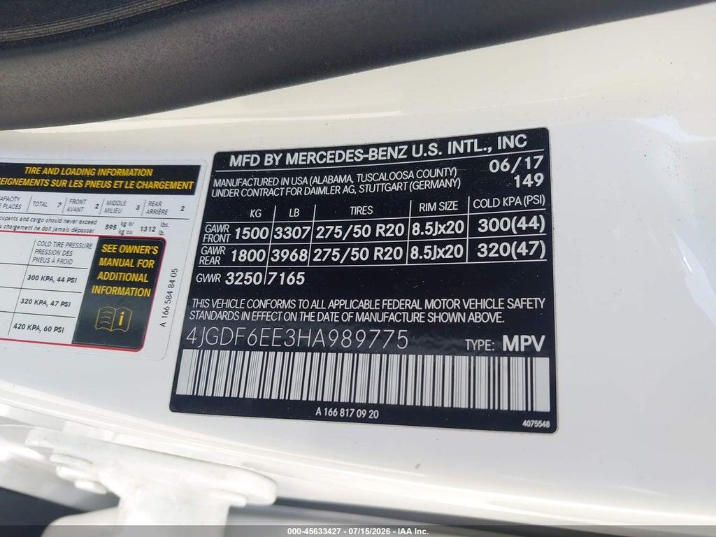 4JGDF6EE3HA989775 2017 MERCEDES-BENZ GLS 450 photo no. 9