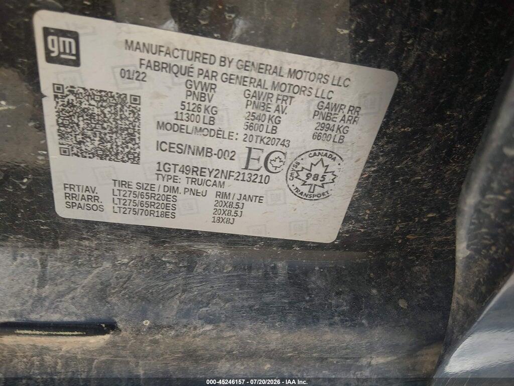 1GT49REY2NF213210 2022 GMC SIERRA 2500HD photo no. 9