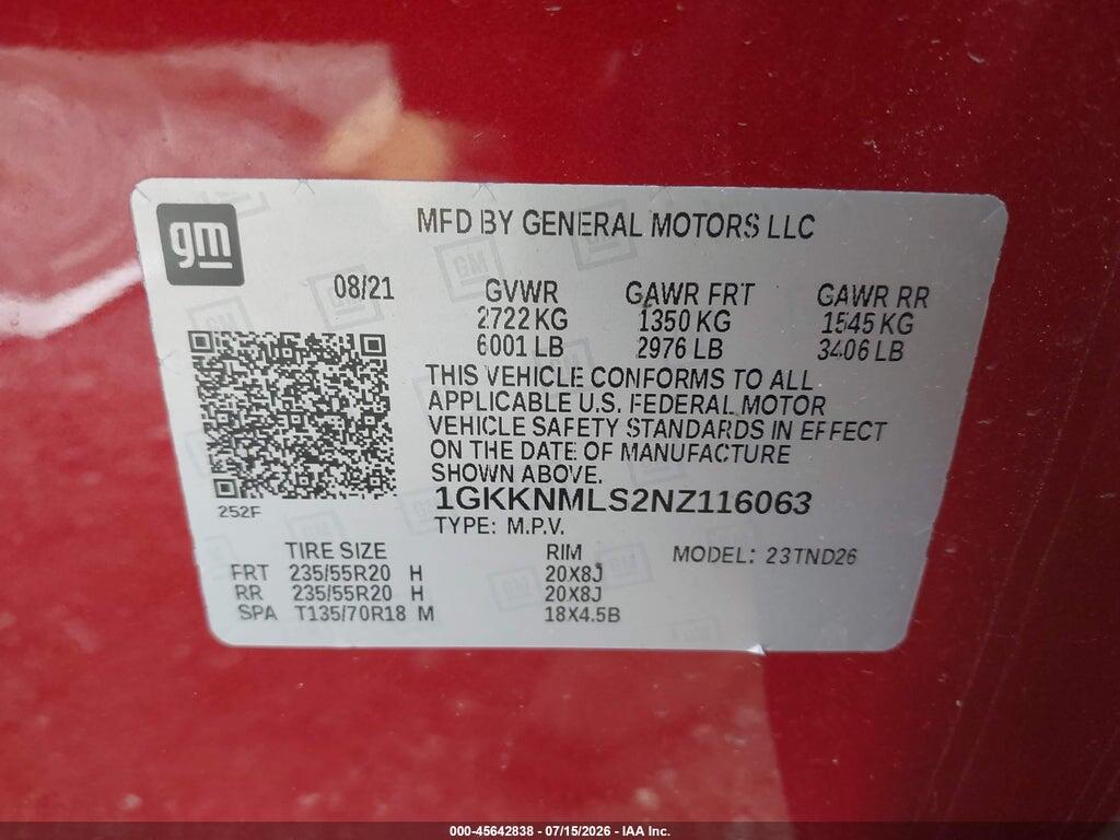 1GKKNMLS2NZ116063 2022 GMC ACADIA photo no. 9