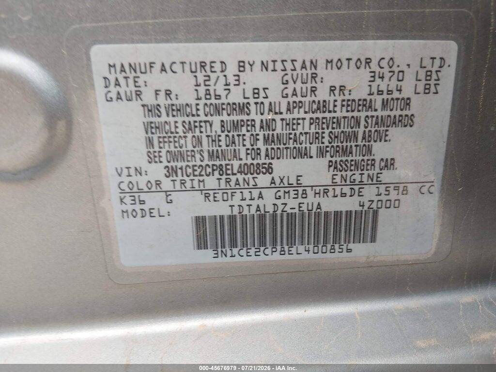 3N1CE2CP8EL400856 2014 NISSAN VERSA NOTE photo no. 9
