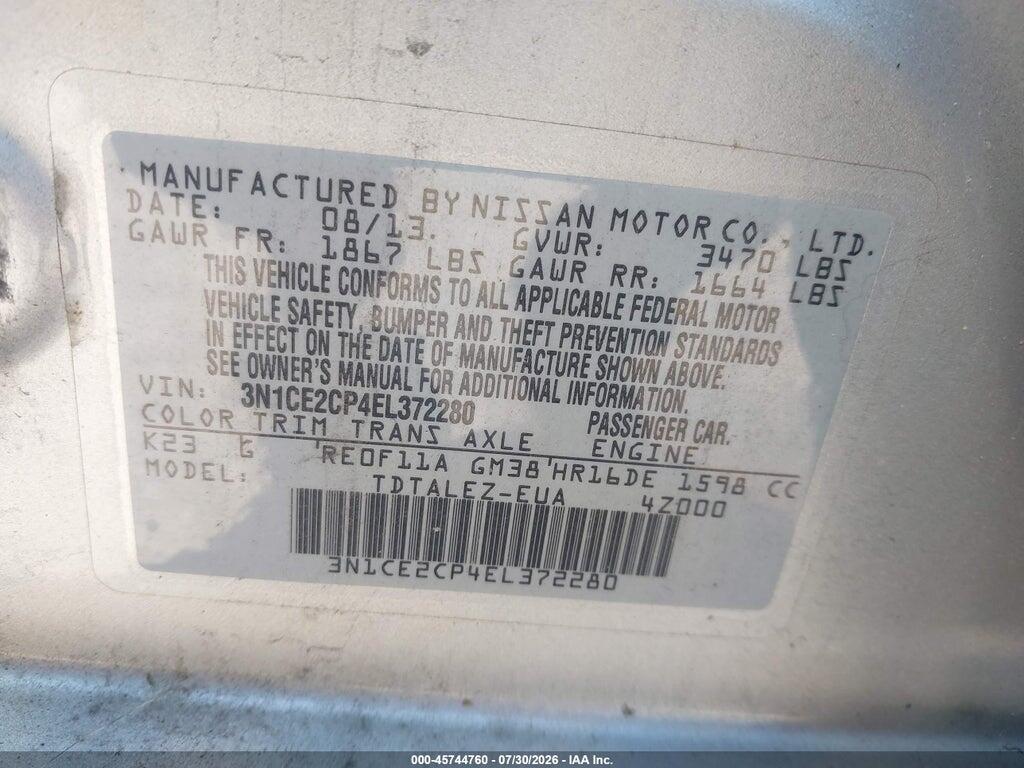 3N1CE2CP4EL372280 2014 NISSAN VERSA NOTE photo no. 9
