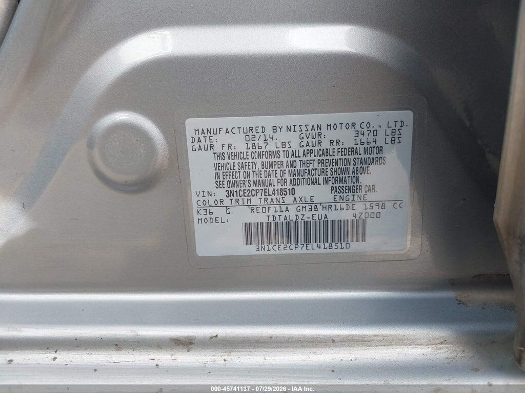 3N1CE2CP7EL418510 2014 NISSAN VERSA NOTE photo no. 9