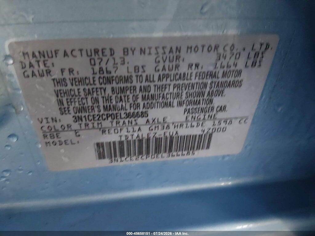 3N1CE2CP0EL366685 2014 NISSAN VERSA NOTE photo no. 9
