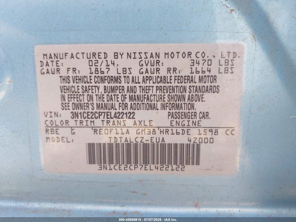 3N1CE2CP7EL422122 2014 NISSAN VERSA NOTE photo no. 9