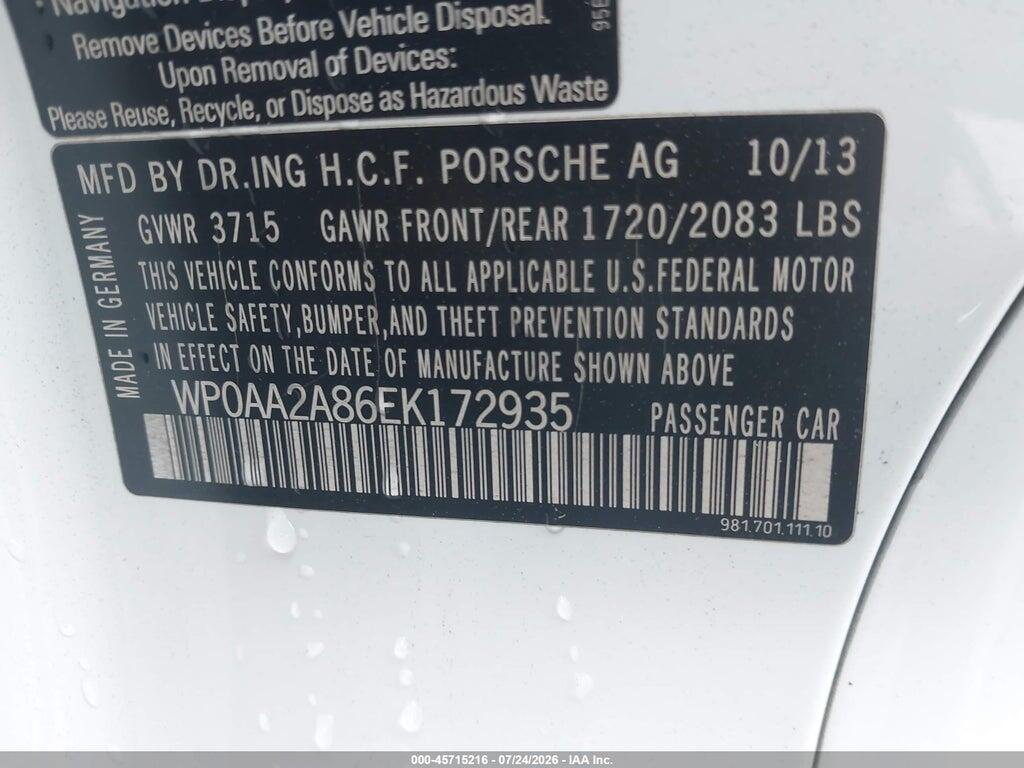 WP0AA2A86EK172935 2014 PORSCHE CAYMAN photo no. 9