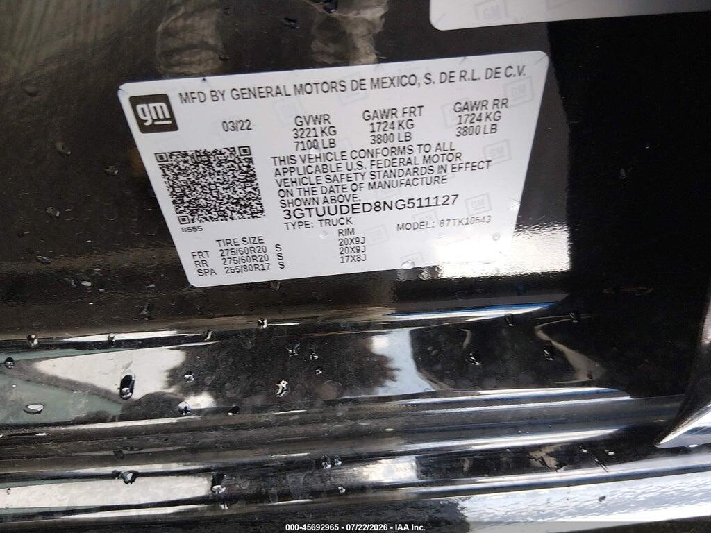 3GTUUDED8NG511127 2022 GMC SIERRA 1500 photo no. 8