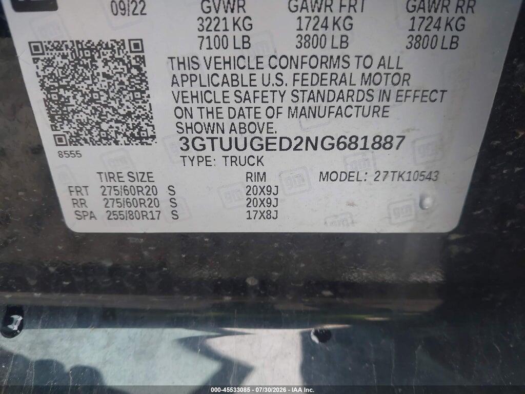 3GTUUGED2NG681887 2022 GMC SIERRA 1500 photo no. 9