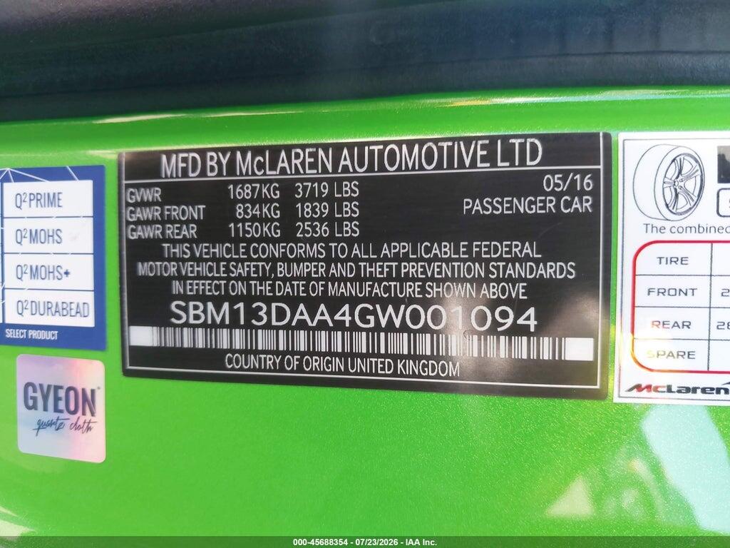 SBM13DAA4GW001094 2016 MCLAREN 570S photo no. 9