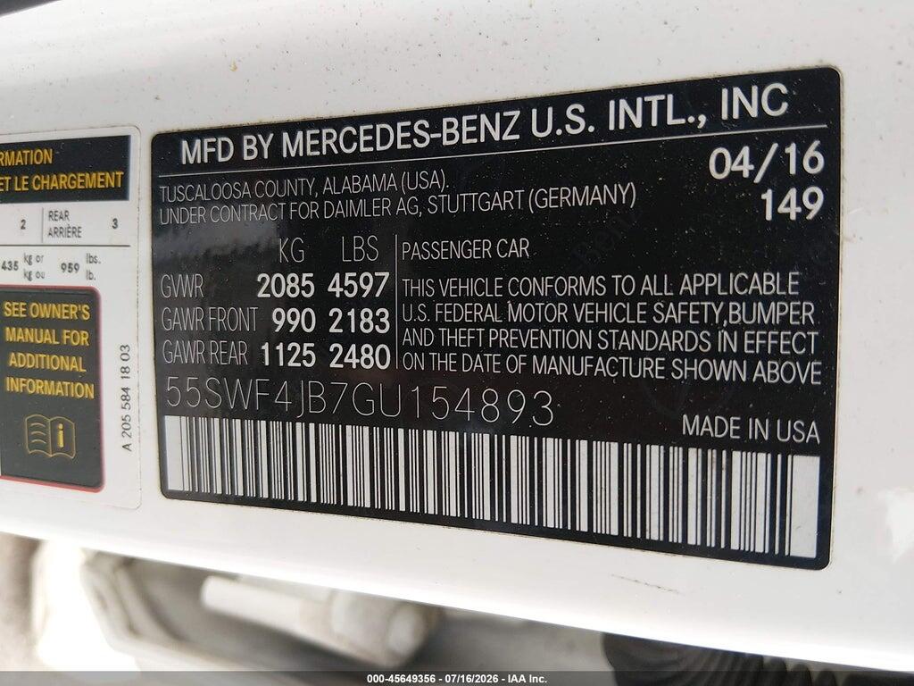 55SWF4JB7GU154893 2016 MERCEDES-BENZ C 300 photo no. 9