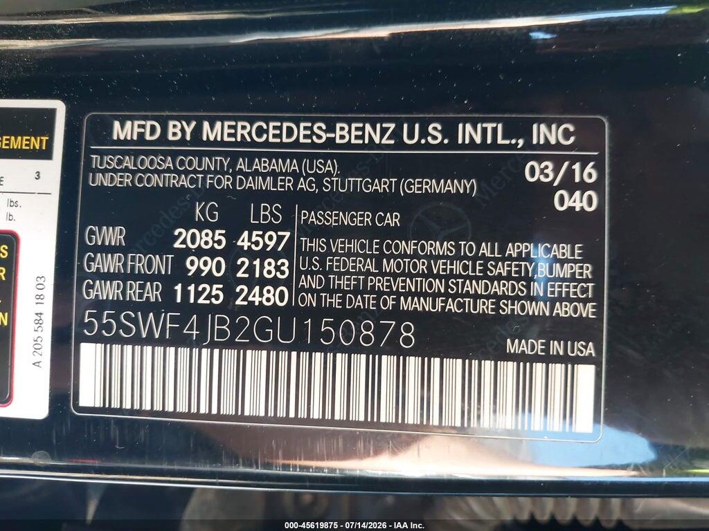 55SWF4JB2GU150878 2016 MERCEDES-BENZ C 300 photo no. 9